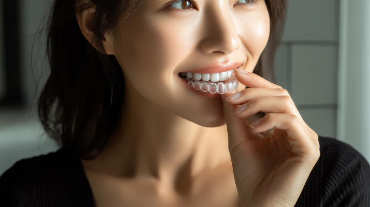 マウスピース矯正で歯列を整える女性