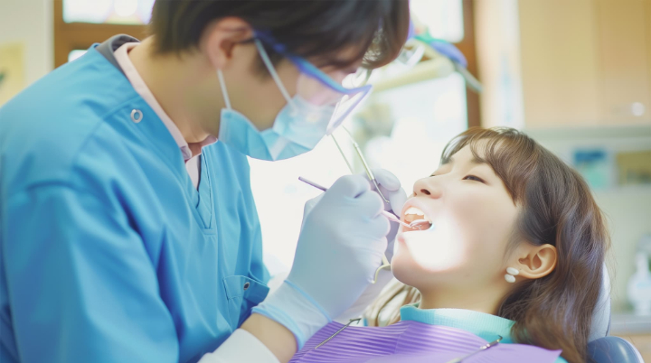 ブリッジ治療する女性