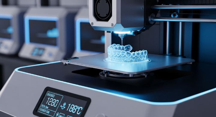 インビザラインのマウスピースをマシンで再作製しているイメージ