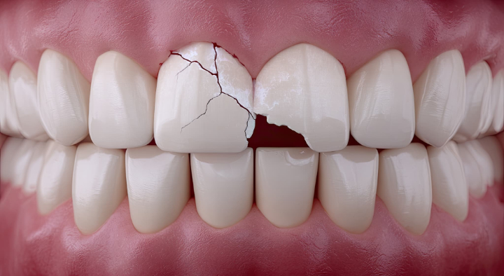 欠けたセラミックの歯